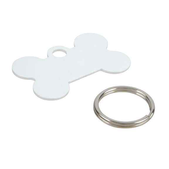 Bone Sublimation Dog Tags by Make Market â€“ White Aluminum Tags with Rings - 1.5" x 1" - Single-Side Printable - 12 Pack