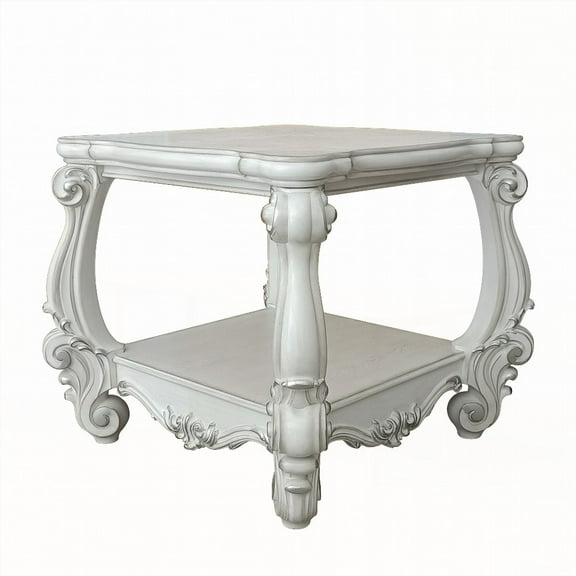 Bone White End Table with Bottom Shelf - Traditional Design & Storage