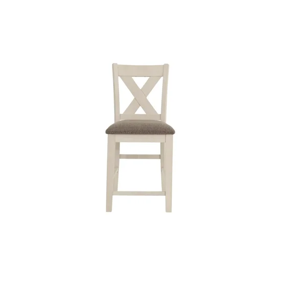 Bone White Finish Dining High Chairs Set of 2pc Counter Height Chair Wooden Fabric Upholstered Dining Furniture