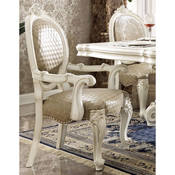 Bone White Solid - Back Arm Chairs | Sturdy Support for Dining Use | Synthetic Leather and Foam | Comfortable Lozenge - Patterned Cushioning