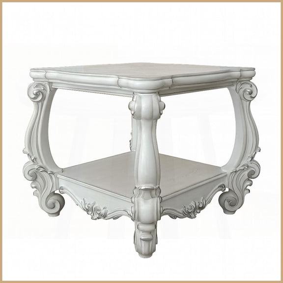 Bone White Traditional Coffee Table with Bottom Shelf  Timeless Elegance & Extra Storage for Living Room