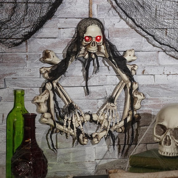 Bone Wreath Light-Up Halloween Decoration 16.5"