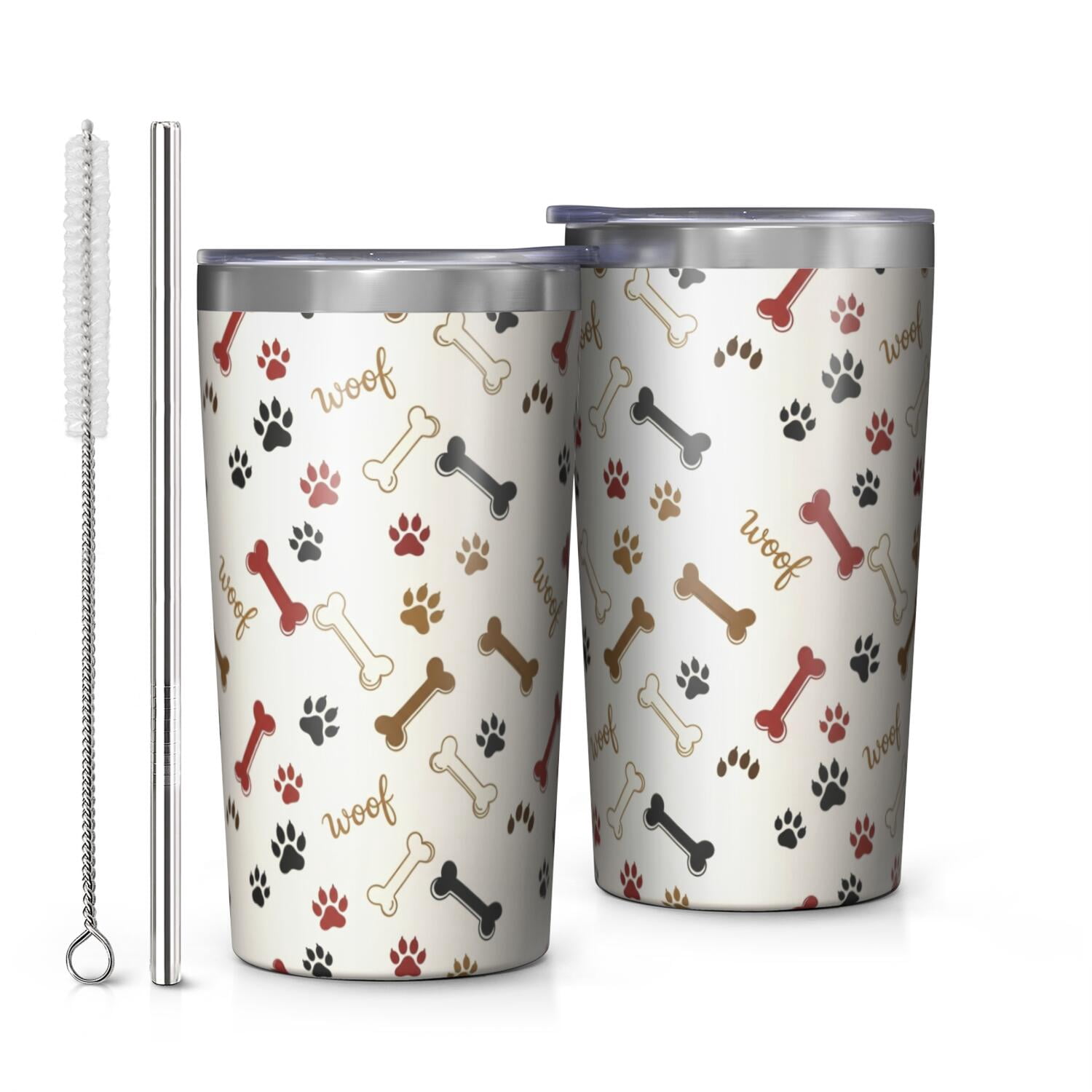 Bone and Dog Paw Print Beige Car Tumbler 1 Pack, Vacuum Insulated ...