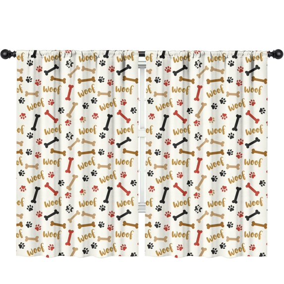 Bone and Dog Paw Print Beige Pattern Insulated Teens Curtains Set Of 2, Bedroom Essentials, Toddler Room Decor 52"x84"