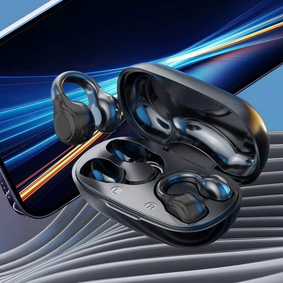 Bone conduction Bluetooth earphones, wireless non in ear clip sports digital display ultra long endurance earphones, suitable for sports, exercise, travel (black)