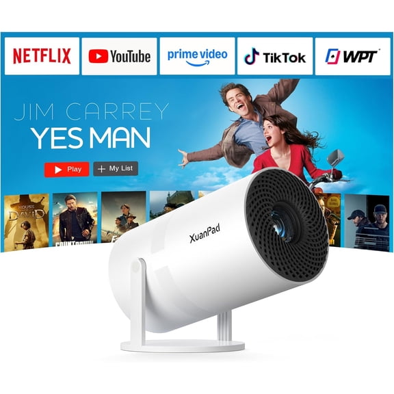 Bone white Projector & Built-in Apps Mini Projector with Wi-Fi and Bluetooth, Full HD 1080P Smart Portable Projector with 210 Stand, Auto Vertical Keystone, Compatible with HDMI/USB/TV Stick