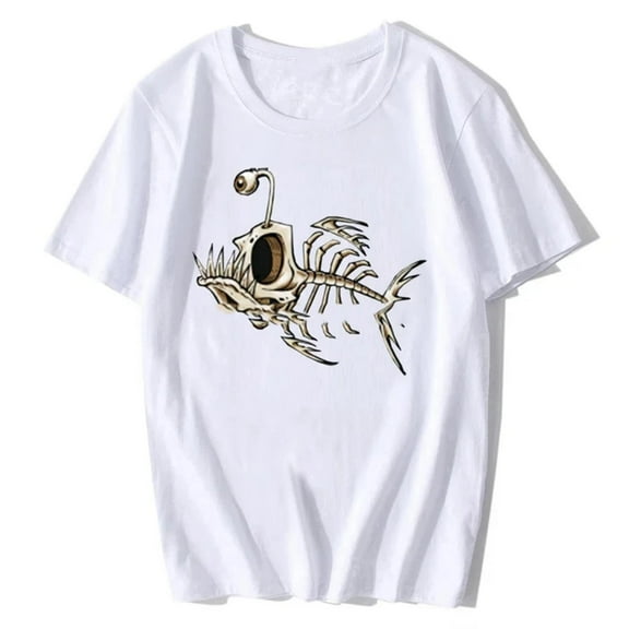 Bonefish Deep Sea Fisherman Design T Shirt Skeleton Angler Graphic Tees Funny Fishing Humor Tops White S-5XL