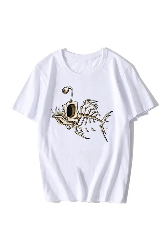 Bonefish Skull Deep Sea Fishing Funny Fisherman Graphic T-Shirt for Men, Comfort Short Sleeve Tops，Retro，cotton，white，S-5XL