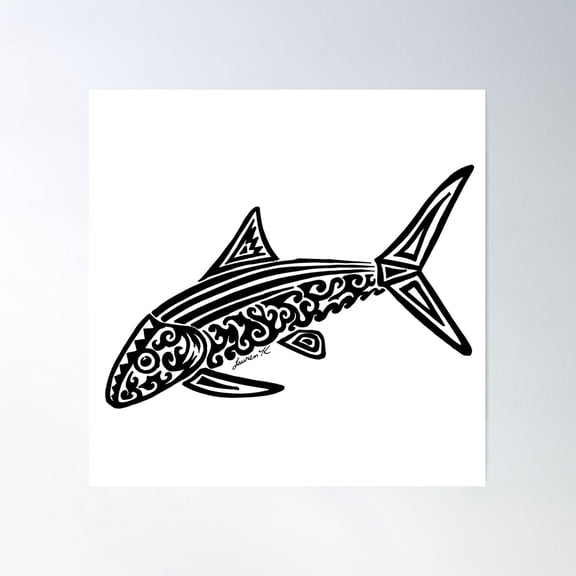 Bonefish Tribal Design Poster Wall Art, Modern Wall Decor For Living Room Bedroom, 24x24 UNFRAMED