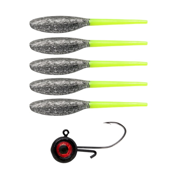 Bonehead Tackle Snack Pack  Slim Stick 2.375"  Silver Shad (5 Soft Plastics + 1 Jig Head)