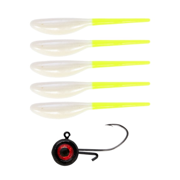 Bonehead Tackle Snack Pack  Stump Bug 1.75"  White Lightning (5 Soft Plastics + 1 Jig Head)