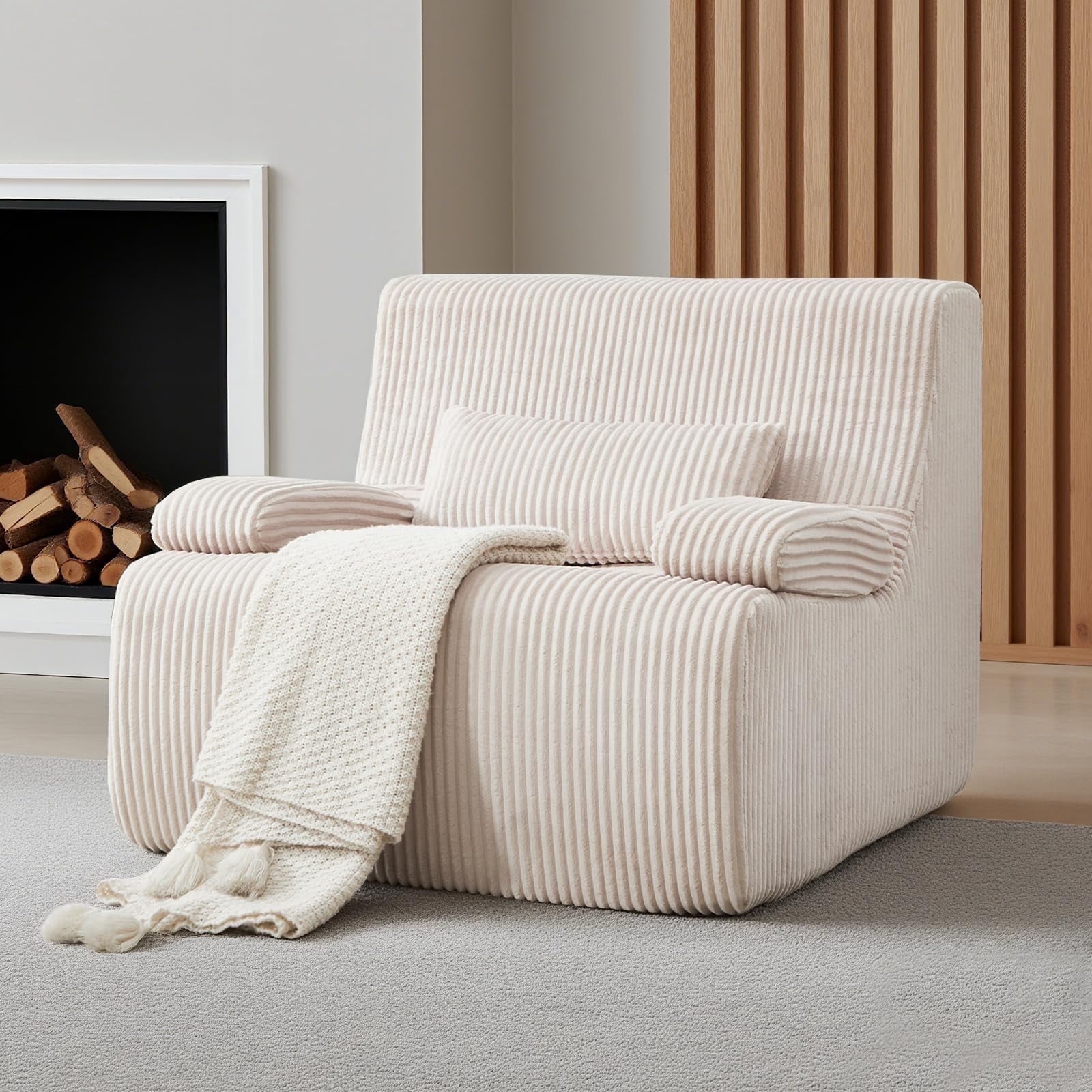 Boneless Chair for Small Space Corduroy Cloud Chair Foam Couch with