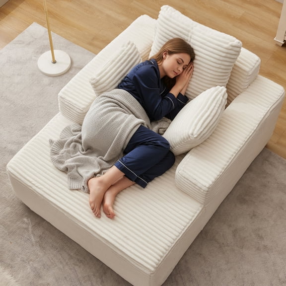 Boneless Chaise Lounge Sofa, 54" Oversized Cloud Couch Chair with 38" Deep Seat, Plush Corduroy Reading Chair for Living Room, Bedroom, Reading Nook, Apartment, Gaming Room & Movie Nights, Beige