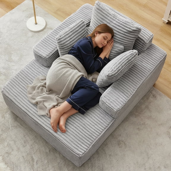 Boneless Chaise Lounge Sofa, 54" Oversized Cloud Couch Chair with 38" Deep Seat, Plush Corduroy Reading Chair for Living Room, Bedroom, Reading Nook, Apartment, Gaming Room & Movie Nights, Gray