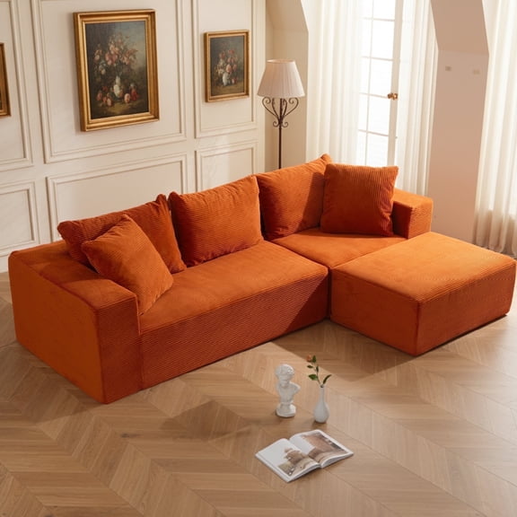 108" Cloud Sectional Couches for Living Room, Modular Boneless Sofa with Chaise Lounge, Comfy Floor Sofa with Deep Seat, Memory Foam, No Assembly Required