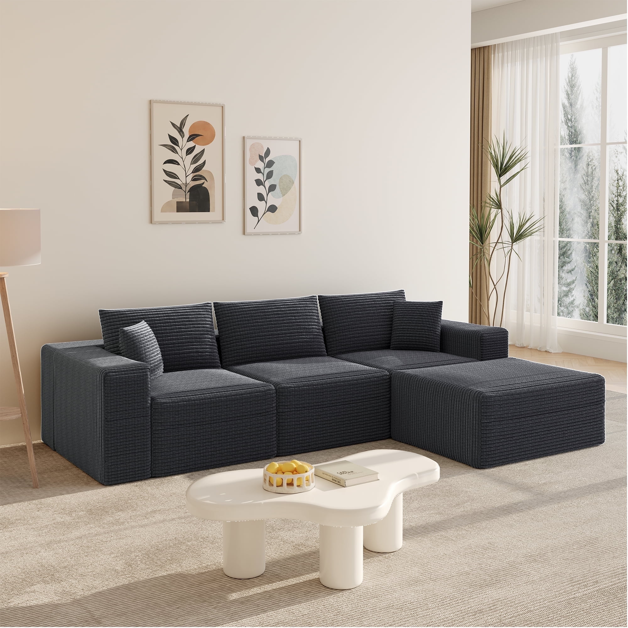 Boneless Cloud sofa, Small Sectional Loveseat Sofa with Memory Foam,No Assembly Required,Soft Corduroy Fabric,Compact Box Delivery for Apartments & Living Rooms