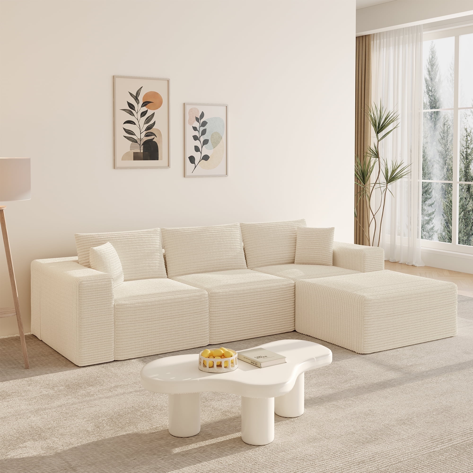 Boneless Cloud sofa, Small Sectional Loveseat Sofa with Memory Foam,No Assembly Required,Soft Corduroy Fabric,Compact Box Delivery for Apartments & Living Rooms