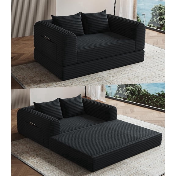 Boneless Sofa Chair, 2‑in‑1 Convertible Folding Sleeper Sofa Bed, Loveseat Fold Out Couch for Living Room, Bedroom, Small Apartment,Black