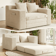 Boneless Couch ,3-in-1 Convertible Couch Bed with Side Pockets & Handle,Pull Out Corduroy Futon ,No Assembly, Beige