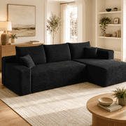 Boneless Couches for Living Room, L-Shape Corduroy Modular Sectional Cloud Sofa, Modern, Comfy, Black