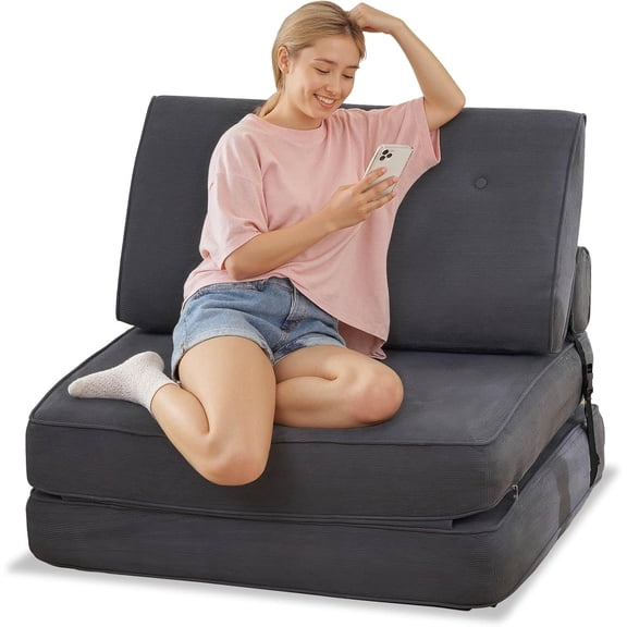Boneless Folding Sofa Bed - Corduroy Futon Floor Chair with Pillow, Convertible Queen Size Adult Sofa for Small Space Dorm Apartment Living Room Bedroom Office Sleeper Space Saver (39 inches)