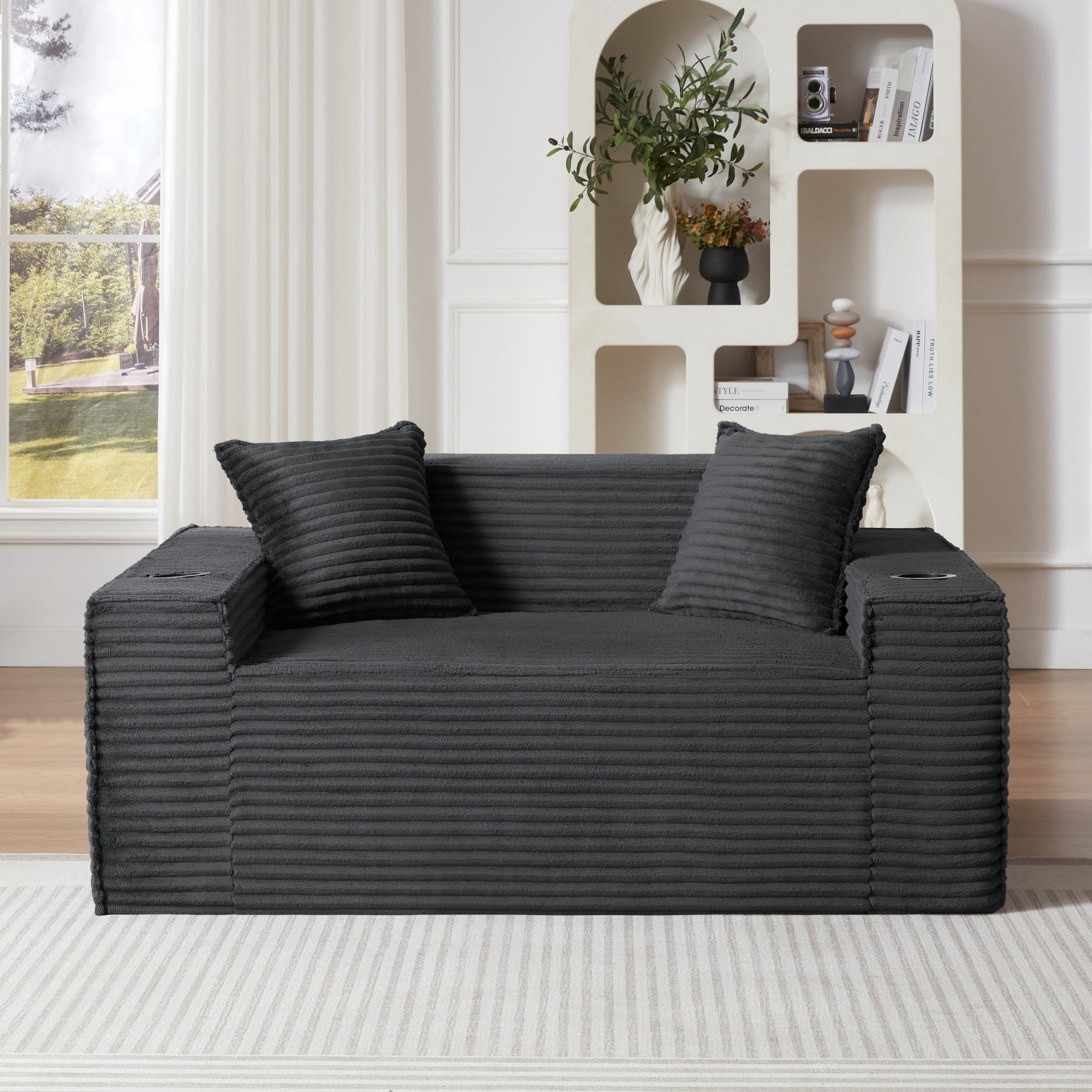 Boneless Loveseat, 2-Person Compact Sofa, No Assembly Required, Dark Gray