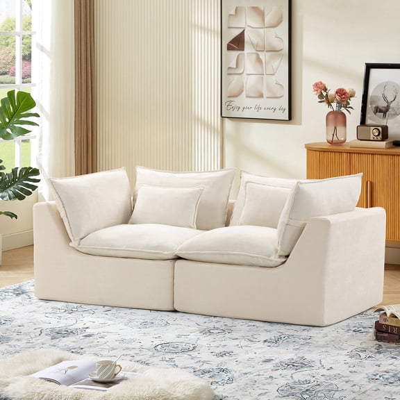 FUNECORP Oversized Boneless Modular Sectional Loveseat Modern Cloud-Style Couch with Pillow, Ancient White for Living Room Bedroom