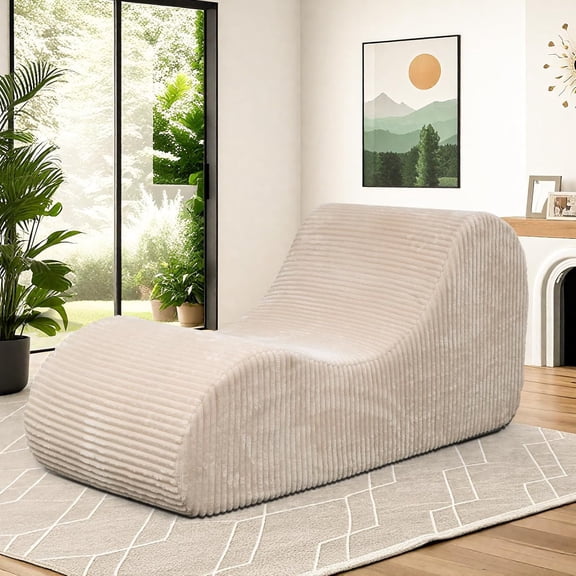 Boneless Oversized High-Density Sponge Soft Sofa Corduroy Chaise Lounge Chair Couch Indoor Human Body Curves for Yoga, Khaki