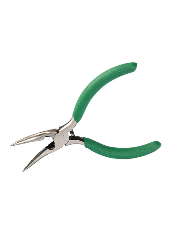 Boneless Plier,Heavy Duty Long Nose Plier with Spring Repair,Round Nose Pliers and Wire Cutter Wire Wrapping,Anti Slip Comfort Grip Pliers with Soft Handles,Bent Long Nose Pliers with Green