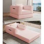Boneless Sofa Chair, 2 in 1 Convertible Folding Sleeper Sofa Bed, Single Fold Out Couch for Living Room, Bedroom, Small Apartment, Pink