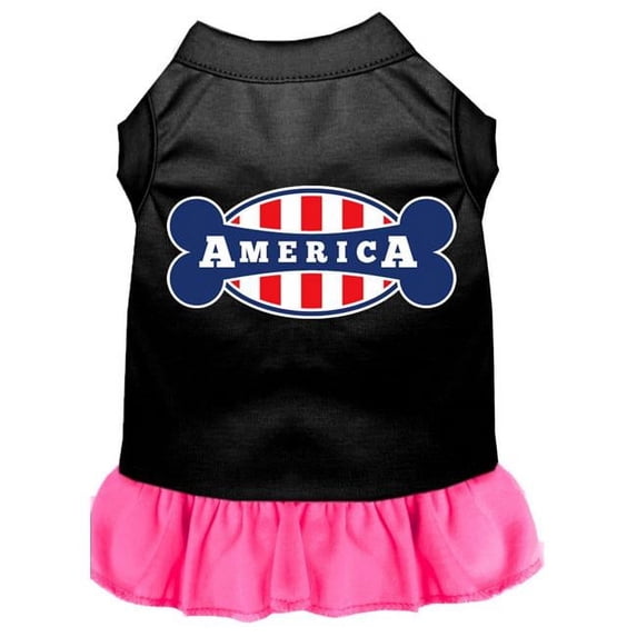 Bonely In America Screen Print Dress, Black with Bright Pink - Medium 12