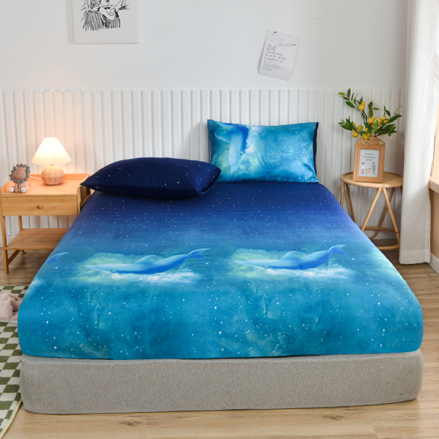 Bonenjoy Bed Cover on Rubber Band Green Color Printed Bed Fitted Sheet