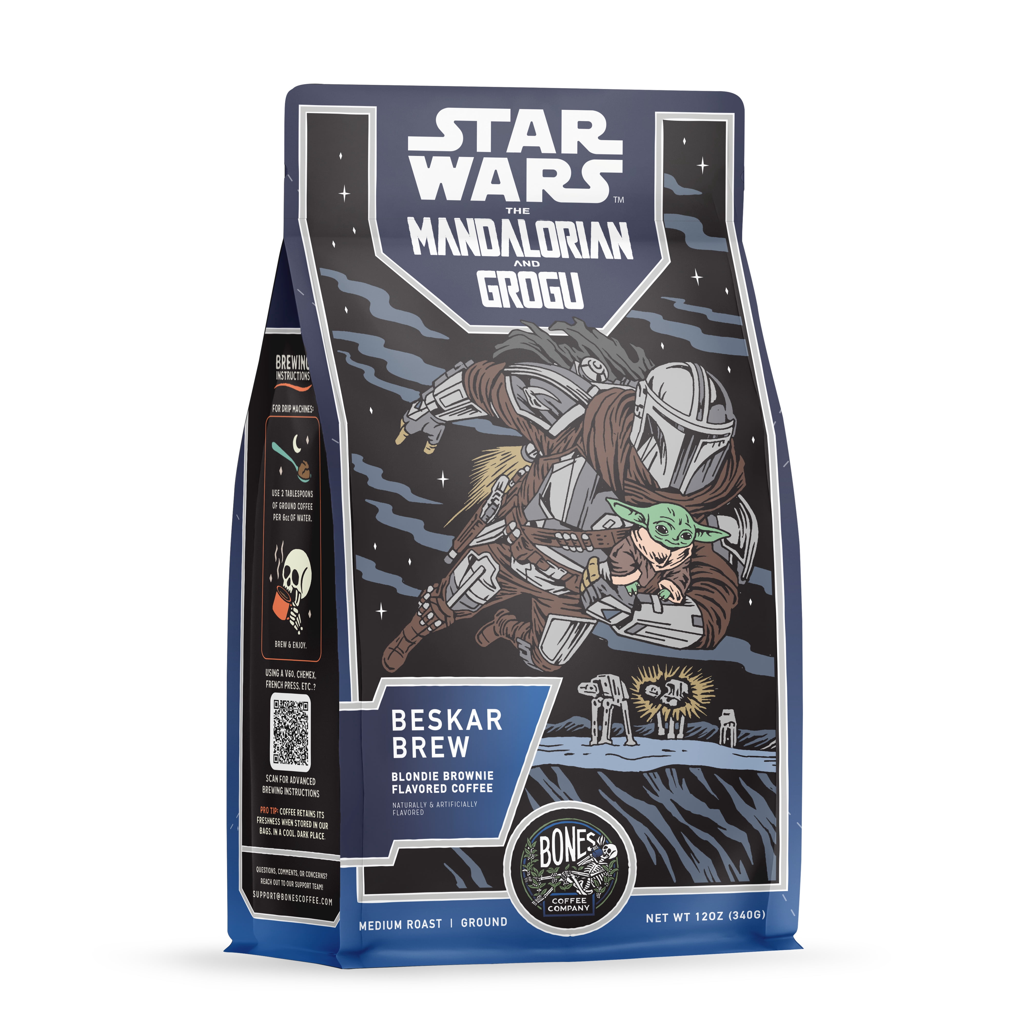 Bones Coffee Beskar Brew Blondie Brownie Flavored Medium Roast Ground Coffee Star Wars Mandalorian & Grogu, 12 oz Bag