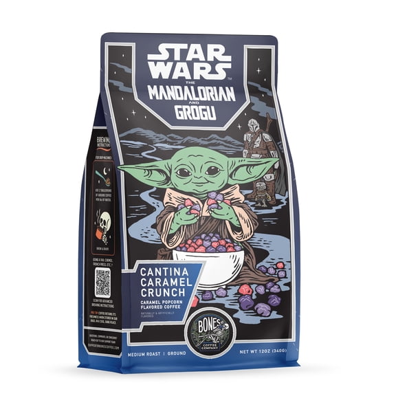 Bones Coffee Cantina Caramel Crunch Flavored Medium Roast Ground Coffee Star Wars Mandalorian & Grogu, 12 oz Bag