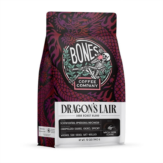 Bones Coffee Company Dragon's Lair Dark Roast Blend | 12oz Whole Bean