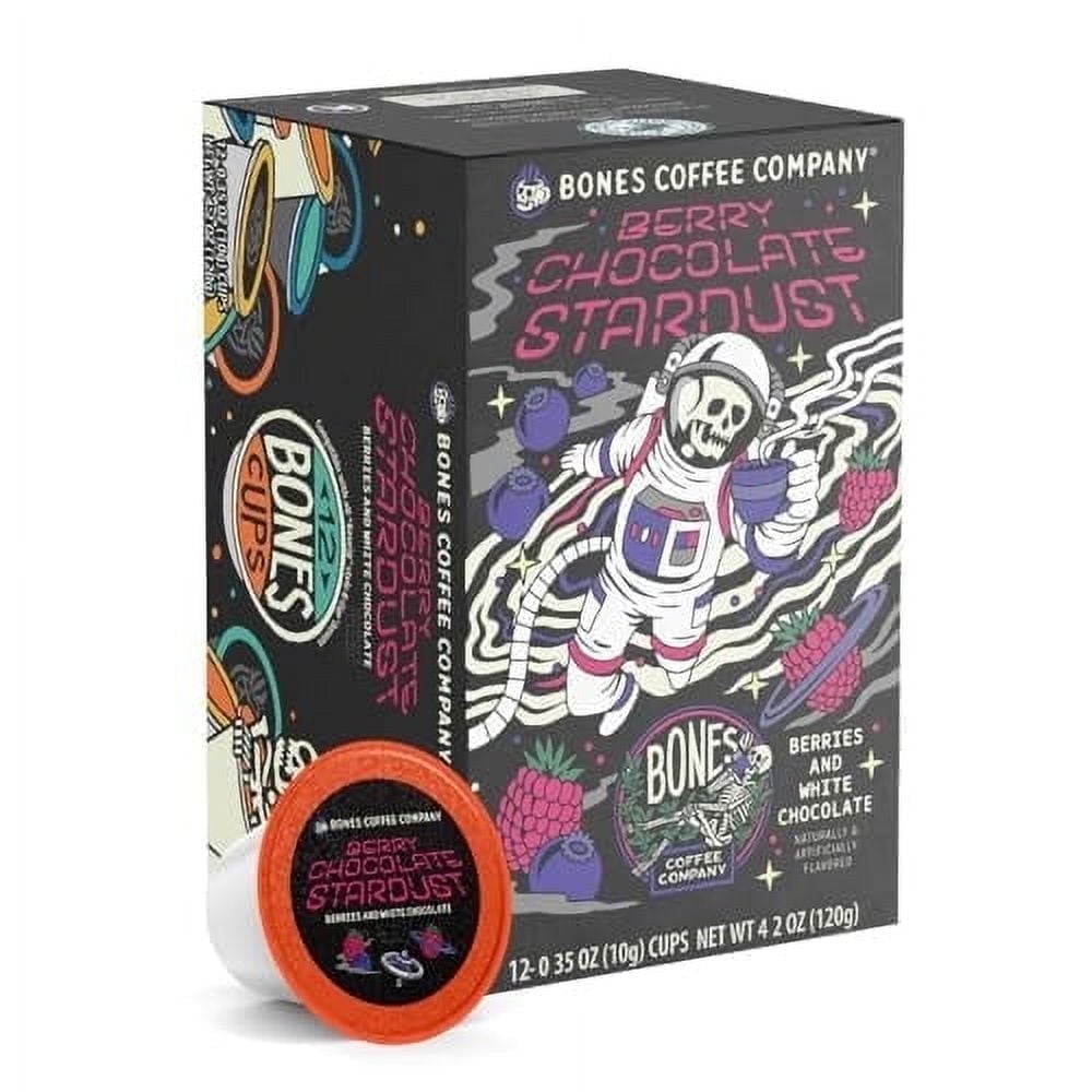 Bones Coffee Company Flavored Coffee Bones Cups Berry Chocolate Stardust Flavored Pods | 12ct Single-Serve Coffee Pods Compatible with Keurig 1.0 & 2.0 Keurig Coffee Maker