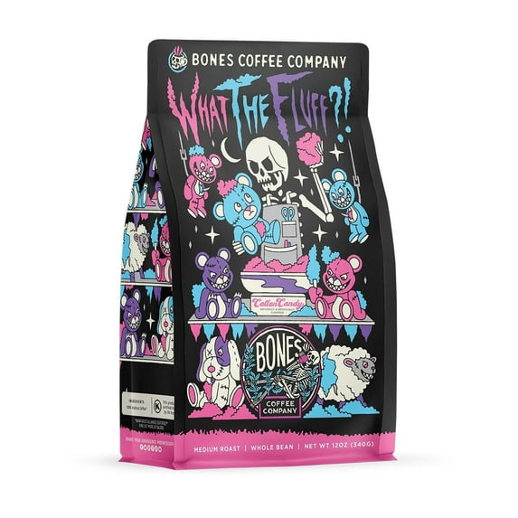 Bones Coffee Company What the Fluff?! - Cotton Candy Flavored Coffee - 12 oz Ground