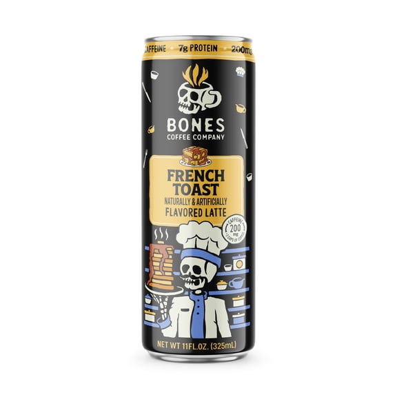 Bones Coffee Company French Toast Flavored Iced Coffee Latte, Ready To Drink Canned Coffee, 11 fl oz Can