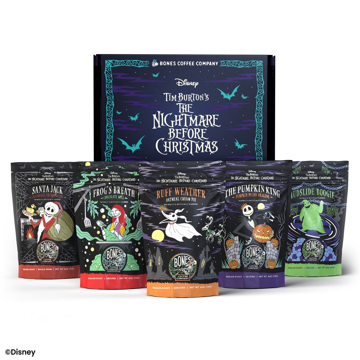 Bones Coffee Ground Coffee | 4 oz Pack of 4 Disney Tim Burtons The Nightmare Before Christmas Collectors Box Sample Pack