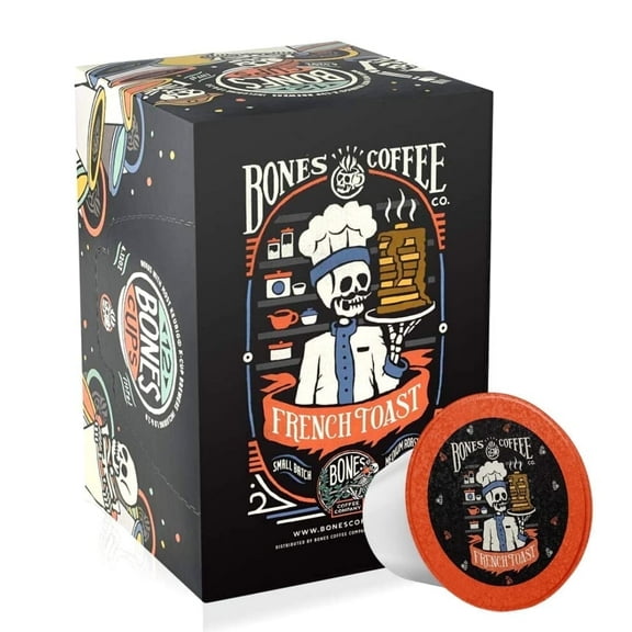 Bones Coffee Medium Roast Bones Cups| 12 ct. Single Serve French Toast Buttery Toast Flavored Coffee Pods