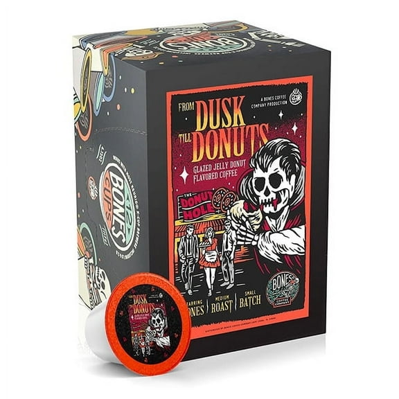 Bones Coffee Medium Roast Bones Cups | 12 ct. Single Serve From Dusk Till Donuts Jelly Donuts Flavored Coffee Pods