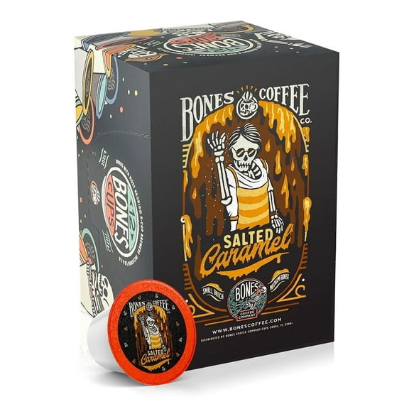 Bones Coffee Medium Roast Bones Cups | 12 ct. Single Serve Salted Caramel Flavored Coffee Pods