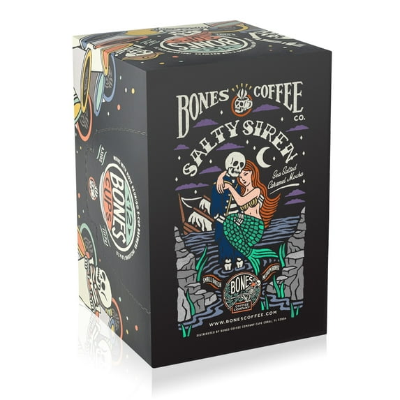 Bones Coffee Medium Roast Bones Cups | 12 ct. Single Serve Salty Siren Caramel Mocha Flavored Coffee Pods
