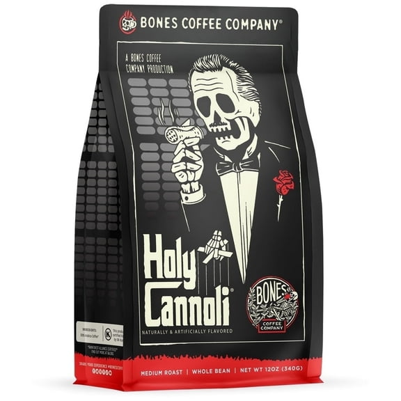 Bones Coffee Medium Roast Ground Coffee | 12 oz Holy Cannoli Fresh Baked Cannoli Flavored Coffee