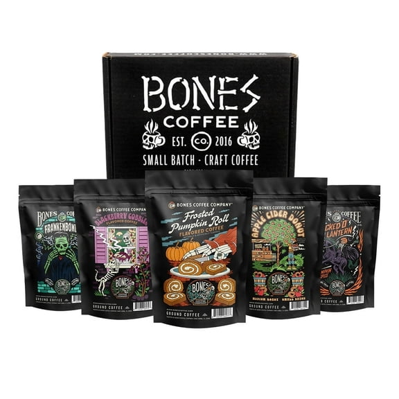 Bones Coffee Medium Roast Ground Coffee | Fall Favorites 4 oz Bundle in box (Ground)