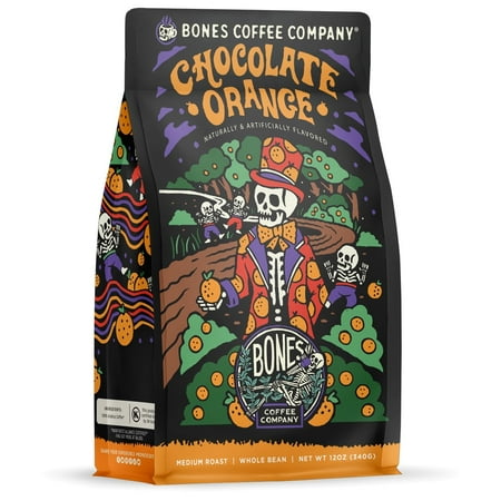 Bones Coffee Medium Roast Whole Bean Coffee | 12 oz Chocolate Orange Flavored Coffee