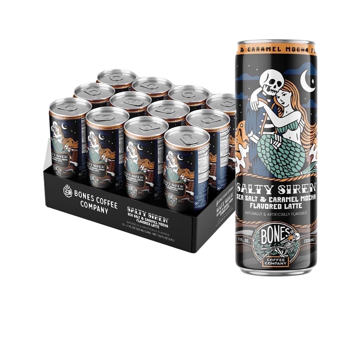 Bones Coffee Ready To Drink Coffee Can | 11 Fl Oz Salty Siren Latte 12-pack