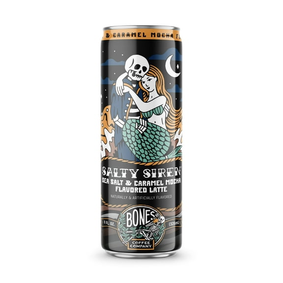 Bones Coffee Company Ready to Drink Latte,  Salty Siren Flavored Latte, 11 Fluid Ounce Can, Cows Milk