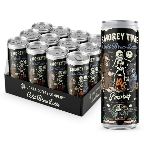 Bones Coffee Ready to Drink Cold Brew Coffee Can | 11 fl oz S'morey Time Flavored Coffee Can 7G Protein (12 Pack)
