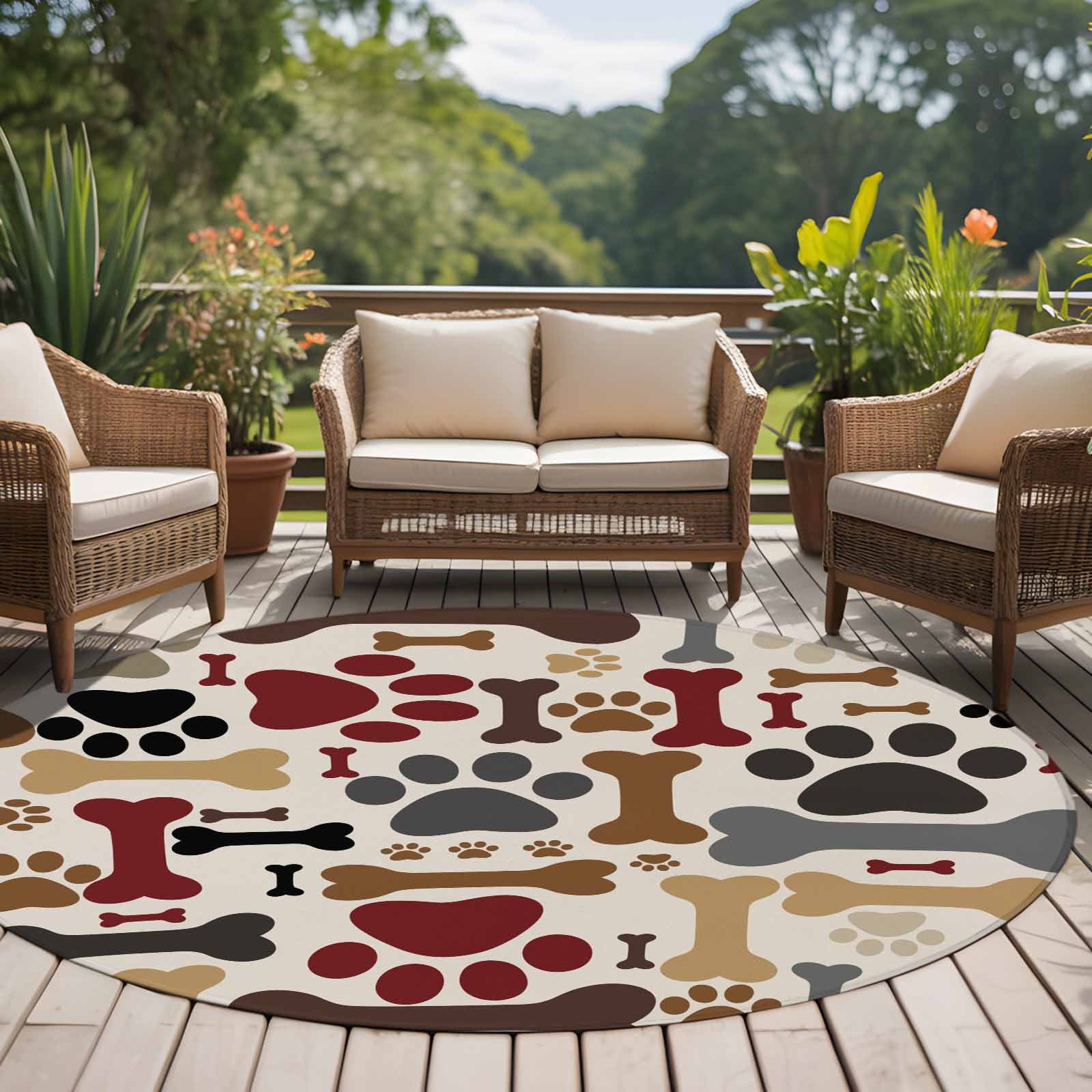 Small Dog Rug Bones Dog Claws 6ft Round Rug for Living Room Under Coffee Table, Red ...